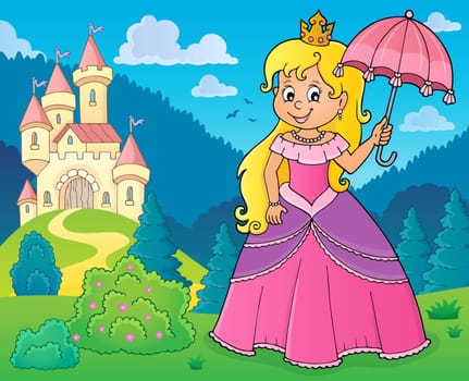 Princess with umbrella theme image 2 - picture illustration.