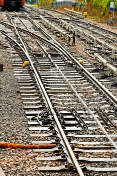 Close up shot of railroad and switch.