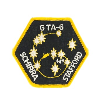 SWINDON, UK - FEBRUARY 23, 2014: Gemin 6i Mission Badgeon a white background