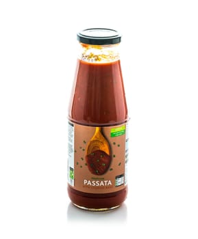 SWINDON, UK - AUGUST 2, 2014: Jar Of Waitrose Passata on a White  Background