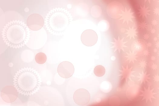 Abstract pink white light background texture with glowing circular bokeh lights and stars. Beautiful colorful spring or summer backdrop.