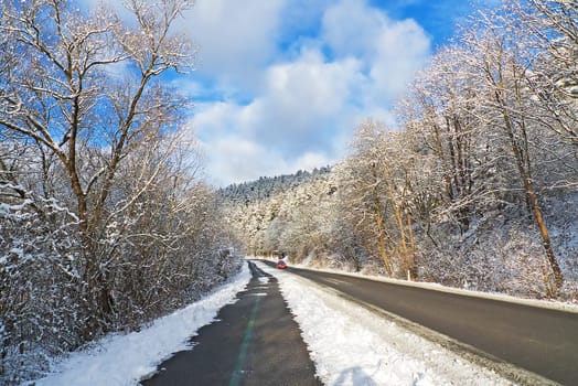 Car on Road in Winter