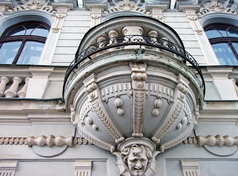 Balcony with relief on historic houses in Levoca