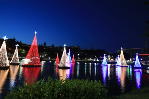 salvador, bahia / brazil - december 5, 2015: Christmas illumination is seen on the Itororo Dike in the city of Salvador.