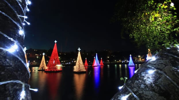 salvador, bahia / brazil - december 5, 2015: Christmas illumination is seen on the Itororo Dike in the city of Salvador.