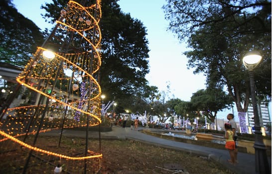 salvador, bahia / brazil - december 5, 2015: Christmas illumination is seen on the Itororo Dike in the city of Salvador.