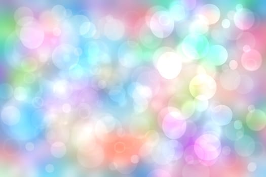 Light multicolor background. Abstract blurred fresh vivid spring summer light pastel gradient pink blue yellow green turquoise bokeh texture with bright circular soft color lights. Beautiful backdrop illustration.