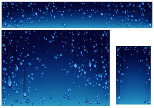 Set of Backgrounds with Many Water Drops on Blue Background - Banner and Background Illustration and Business Card