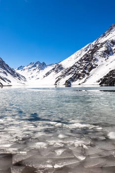 ski in chile on a sunny day with lots of snow. South America.