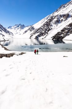 ski in chile on a sunny day with lots of snow. South America.