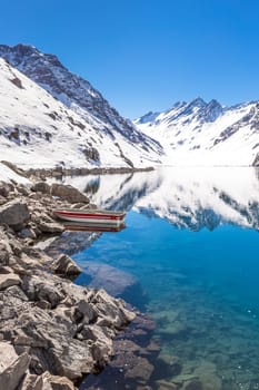 ski in chile on a sunny day with lots of snow. South America.