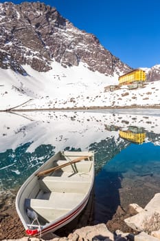 ski in chile on a sunny day with lots of snow. South America.