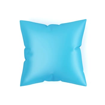 Top view of blue decorative pillow on white background