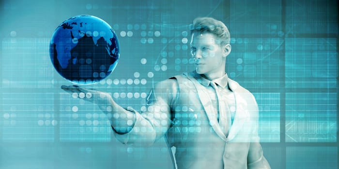 Sales and Distribution Network with Business Person Viewing Globe