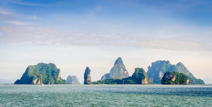 Scenic view of an island chain in the Andaman Sea in Thailand