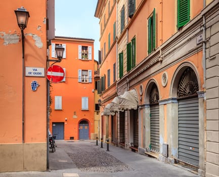 A street in historic Jewish Ghetto in Bologna, Italy