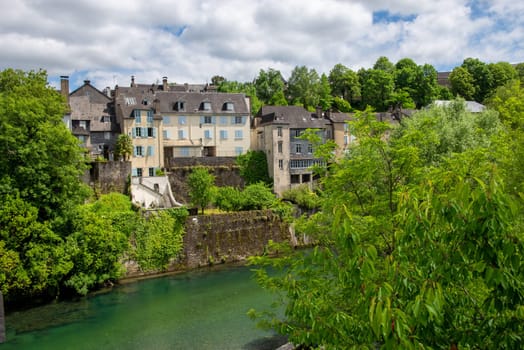 a French landscape in the country on the Oloron river. Oloron Sainte Marie, france