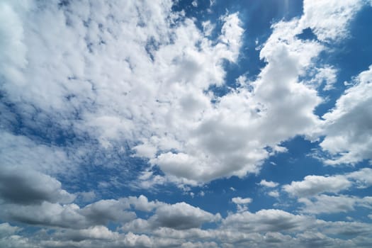 White Cumulus Clouds On Blue Sky, beautiful weather can use as backgrounds