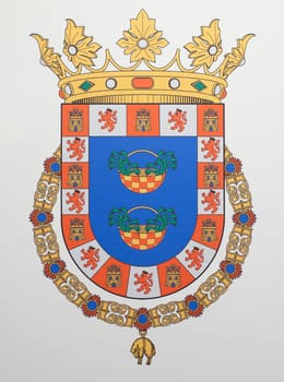 Hornachos Spain - May 31th, 2020: Coat of arms of Republic of Sale, founded by Moriscos from the town of Hornachos during 17th Century. Interpretive Center of Moriscos Culture