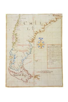 Strait of Magellan map, 1671. Southern tip of South America, discovered in 1530 by Ferdinand Magellan. General Archive of Indies, Seville
