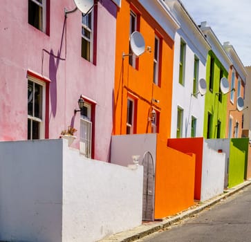 Colorful house facades in historic Bo-Kaap area of Cape Town, South Africa