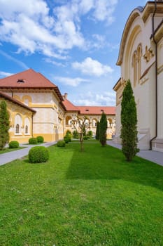 Inner Courtyard of Coronation Cathedral in Alba Carolina Citadel. Alba Iulia, Romania