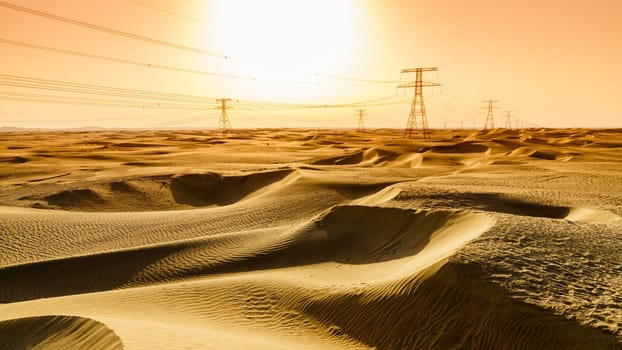 High voltage overhead transmission lines in Abu Dhabi desert