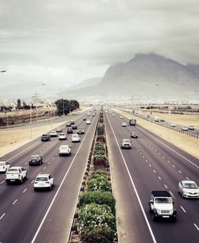 Topdown view of a highway in Cape Town, South Africa