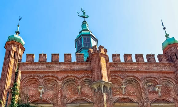 Vintage architecture of Old Town in Gdansk, Tricity, Pomerania, Poland on 26 August 2019