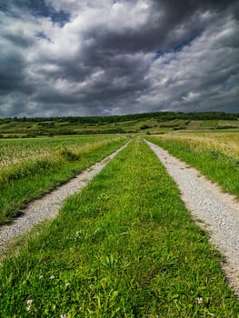 Agriculture Country Road, beautiful landscape with sky and clouds