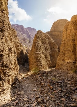 Scenic landscape in Hajar Mountains near Hatta, UAE