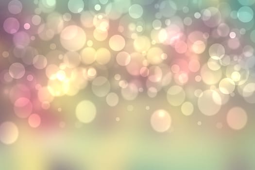 Abstract blurred fresh vivid spring summer light delicate pastel yellow pink orange green bokeh background texture with bright circular soft color lights. Beautiful backdrop illustration.