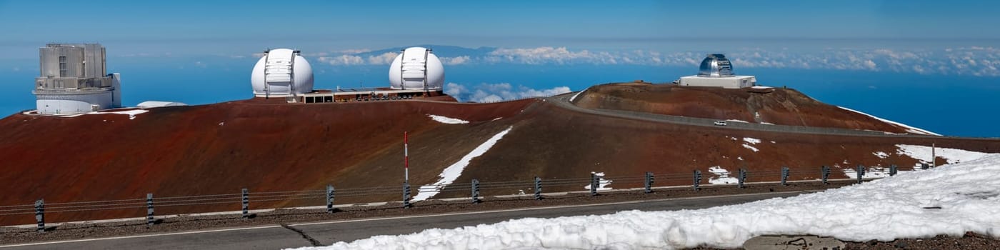 Panorama with Subaru Telescope,Keck Observatory and Infrared Telescope Facility,Mauna Kea Ice Age Natural Area Reserve,Big Island,Hawaii