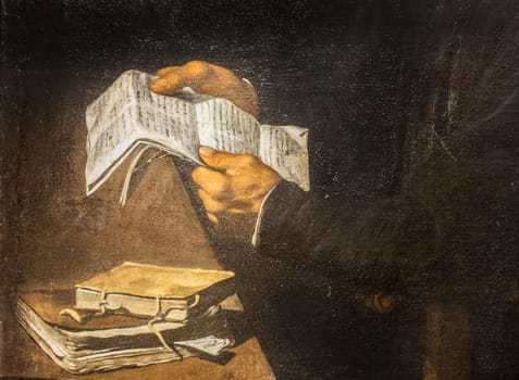 Ramon Llull. Detail of hands. Painted by Francesc Ribalta, 1620. National Art Museum of Catalonia, Barcelona, Spain