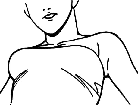 Tutorial of drawing a female body. Drawing the human body, step by step lessons. Female breast drawing tutorial. Drawing a woman's body with an emphasis on breasts.