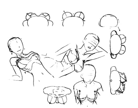 Tutorial of drawing a female body. Drawing the human body, step by step lessons. Female breast drawing tutorial. Drawing a woman's body with an emphasis on breasts.