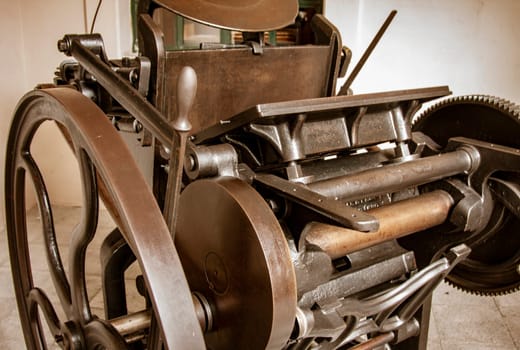 Antique printing press has been renovated for display in a Galapagos museum