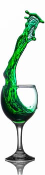 Green Liquid Splashing Out of Wine Glass