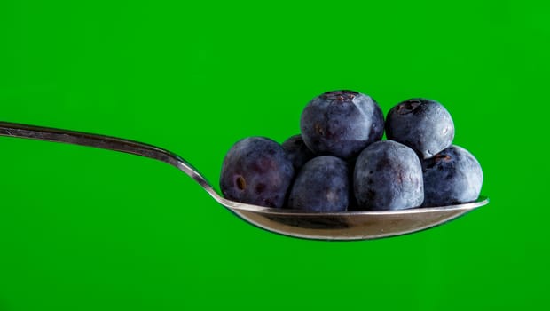 Blueberries ready to eat, on a spoon