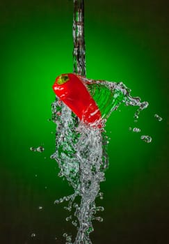 Water Splashing on Red Mini Pepper