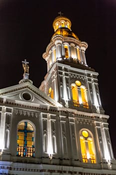 Santo Domingo Church in Cuenca, Ecuador, lit at night