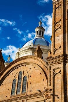 The view from street level of the famous New Cathedral dome in Cuenca, Ecuador