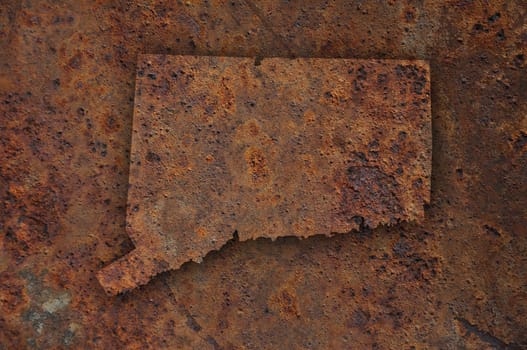 Map of Connecticut on rusty metal