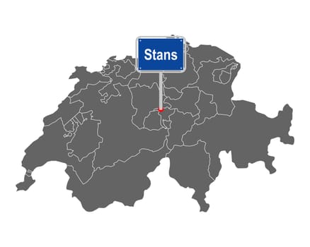 Landkarte der Schweiz mit Ortsschild von Stans