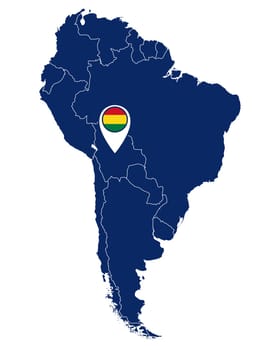 Fahne von Bolivien in Pin und Südamerikakarte