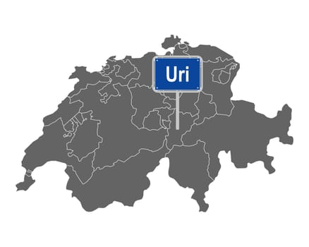 Landkarte der Schweiz mit Ortsschild von Uri