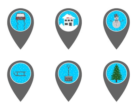 Pins mit Symbolen im Winter