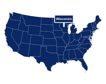 Der Bundesstaat Wisconsin mit Straßenschild