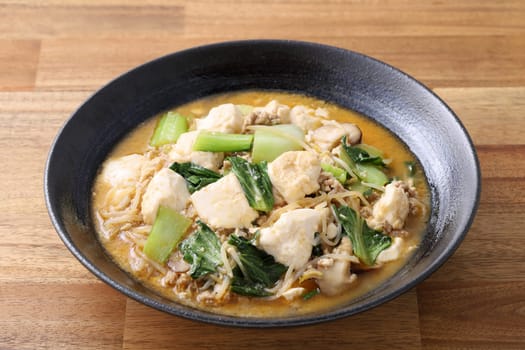 Chinese cuisine, Tantan mapo doufu in a dish on table, Japanese style,
