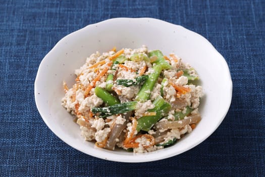 Japanese traditional food, Seasoned of tufu and vegetables, Aemono.